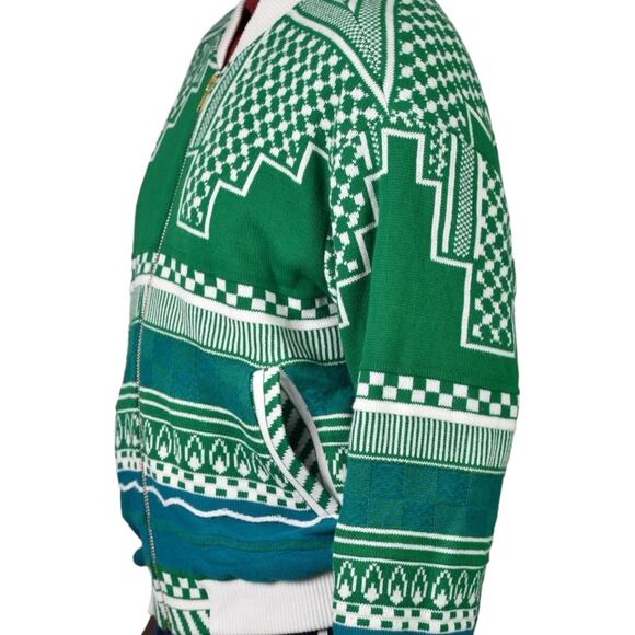 Anz Sweater Jacket Knit Green Keffiyey Zip Front Geo Print Streetwear Size XL - Picture 3 of 16